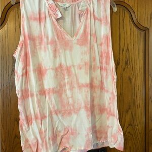 Tie-Dye Sleeveless Top - Pink and White